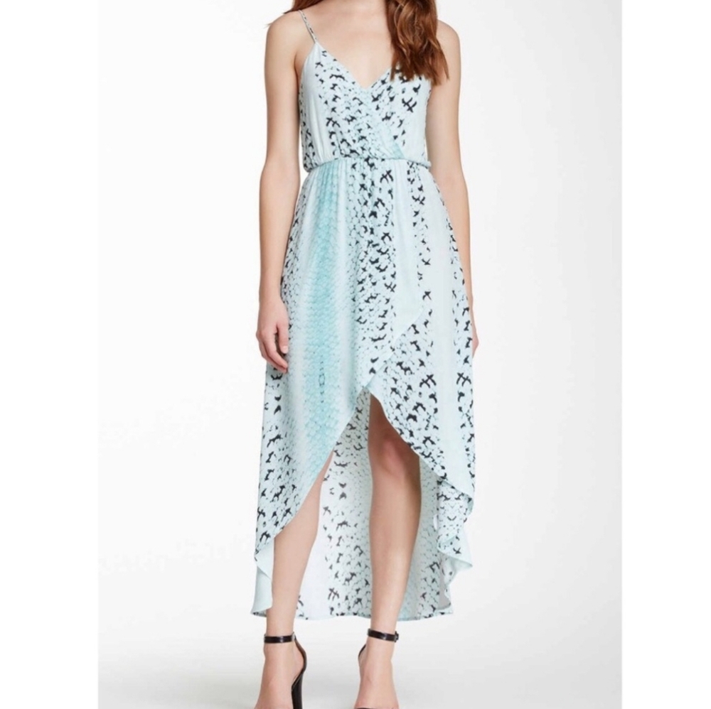 Bardot Light Blue Snake Print‎ Faux Wrap Strappy High Low Summer Dress New 6 Sm
